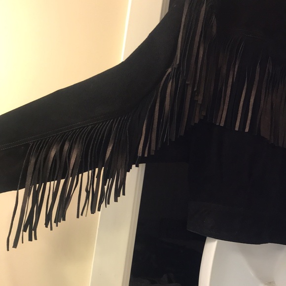 Vintage 100% Genuine suede leather fringe Women’s jacket waist details - Picture 5 of 12